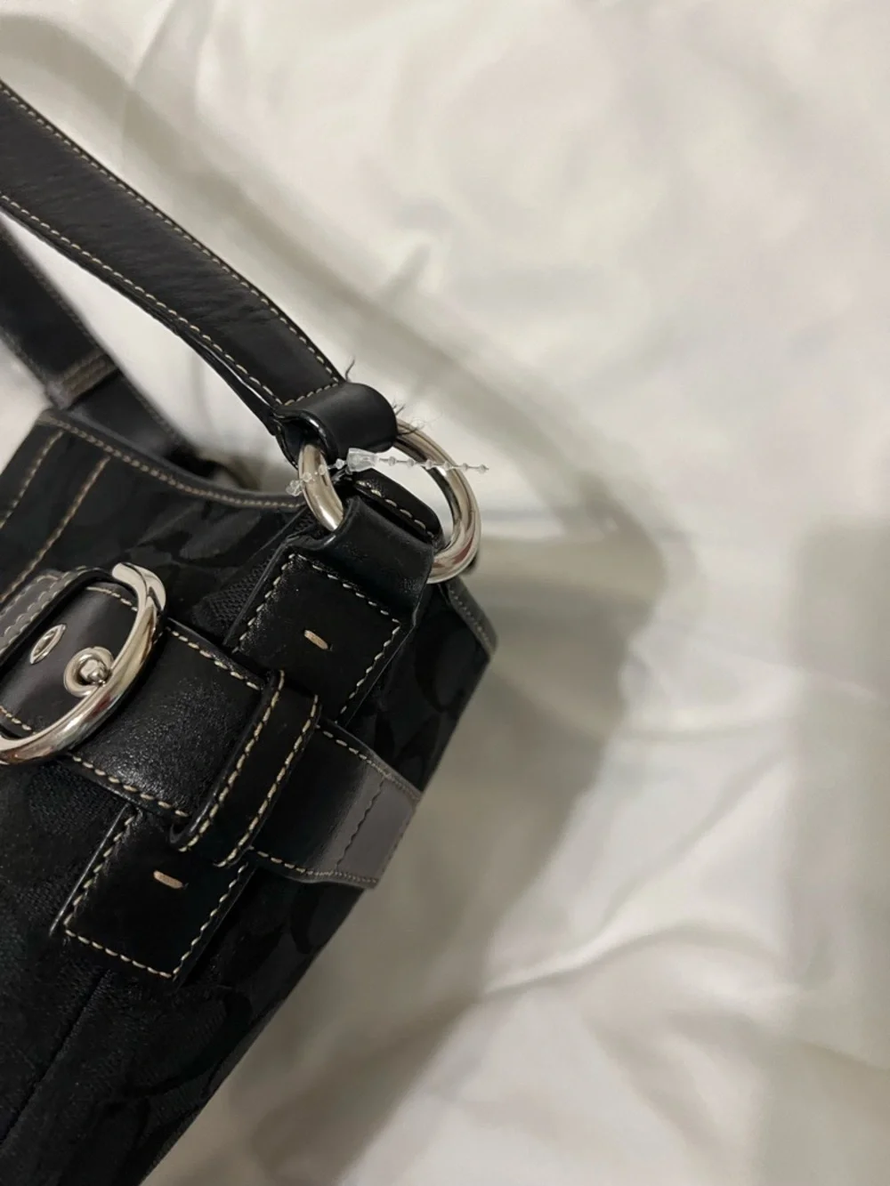 Coach Black Signature Canvas Shoulder Bag with Leather Trim